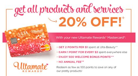 500 points when you spend 500 in the first 90 days outside of Ulta Beauty 3 1,2,3 See all benefits While your application for the Ultamate Rewards Mastercard is reviewed, if you do not qualify for the Ultamate Rewards Mastercard , you may be considered for and receive the Ultamate Rewards Credit Card, to be used only at Ulta Beauty. . Ulta beauty comenity